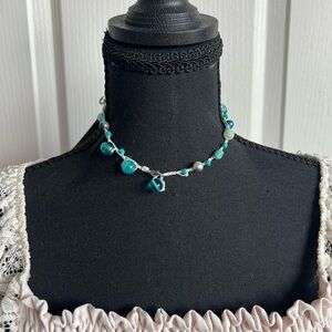 Handcrafted Teal Bead and Silver Accent Necklace
